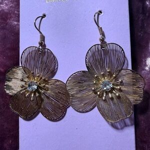 Special Edition I Am Stunning Gold Floral Earrings with Crystal Accent